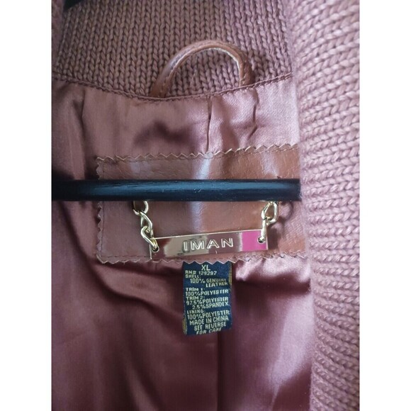 Vtg Iman Leather Jacket Trench Coat Asymmetrical Y2K Camel Size XL - Picture 4 of 9